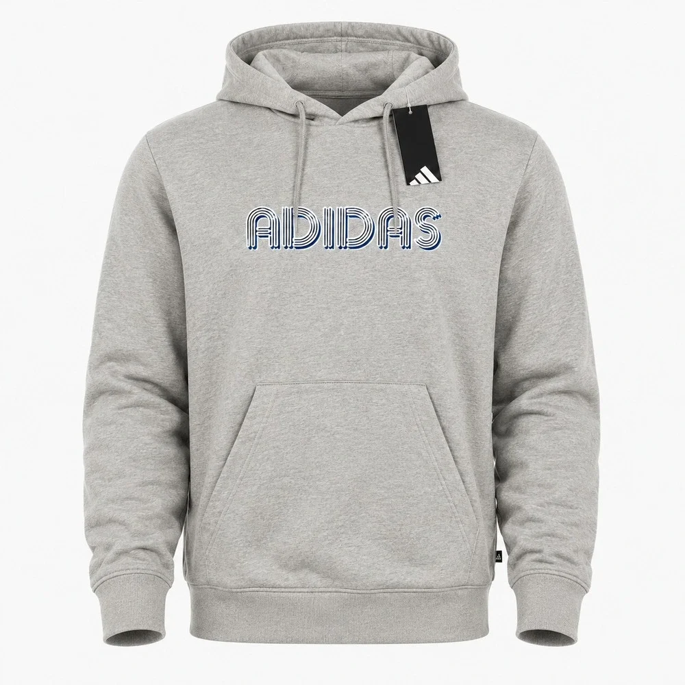 Adidas 3D Retro 70s Striped Logo Hoodie Mens LT Large Tall Gray Disco Groovy NWT